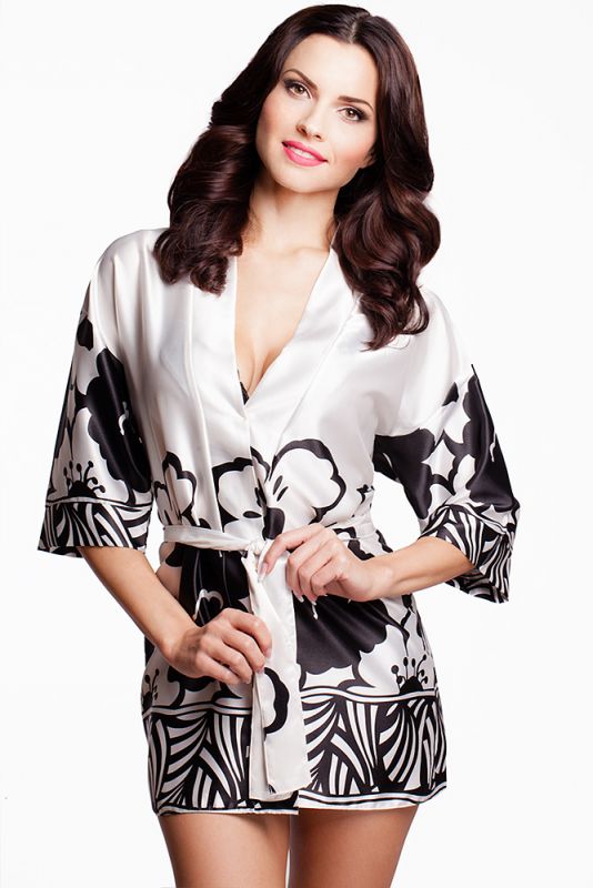 Damen Morgenmantel Kimono aus Satin Creme - VA9