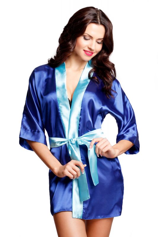 Damen Morgenmantel Kimono aus Satin blau - VA14